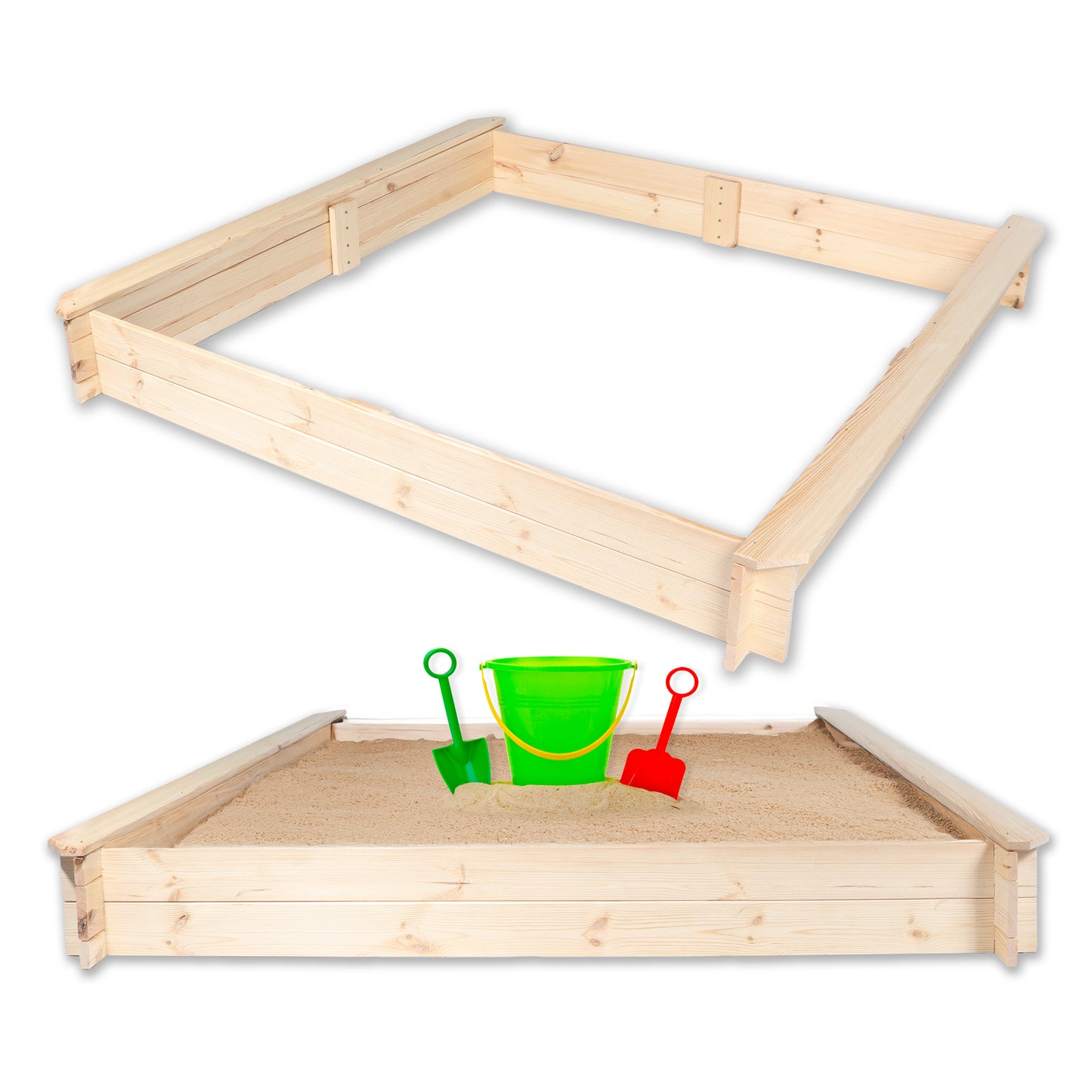 Sandkasten Nicki Kiefer natur 147 × 147 cm mit Sitzbrettern