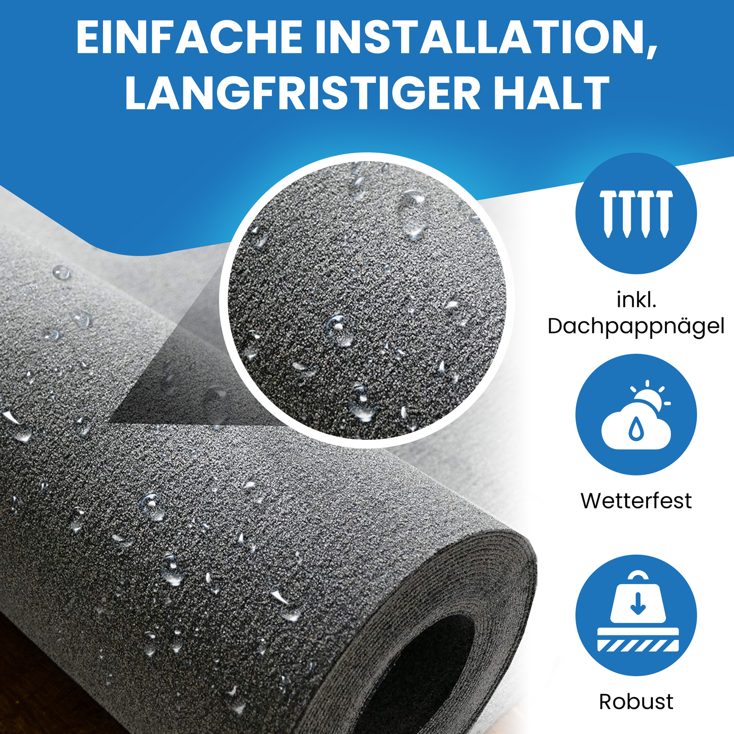 Bitumen-Dachpappe V13 schwarz 10 m² mit Nägeln