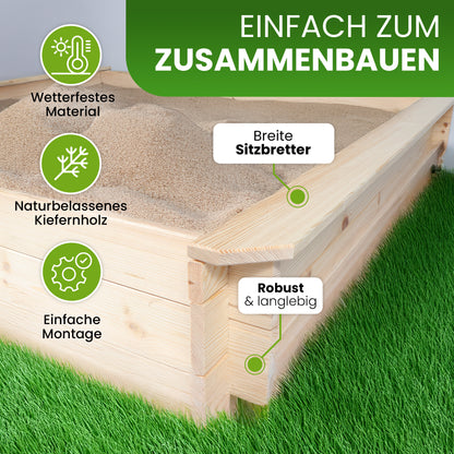 Sandkasten Nicki Kiefer natur 147 × 147 cm mit Sitzbrettern