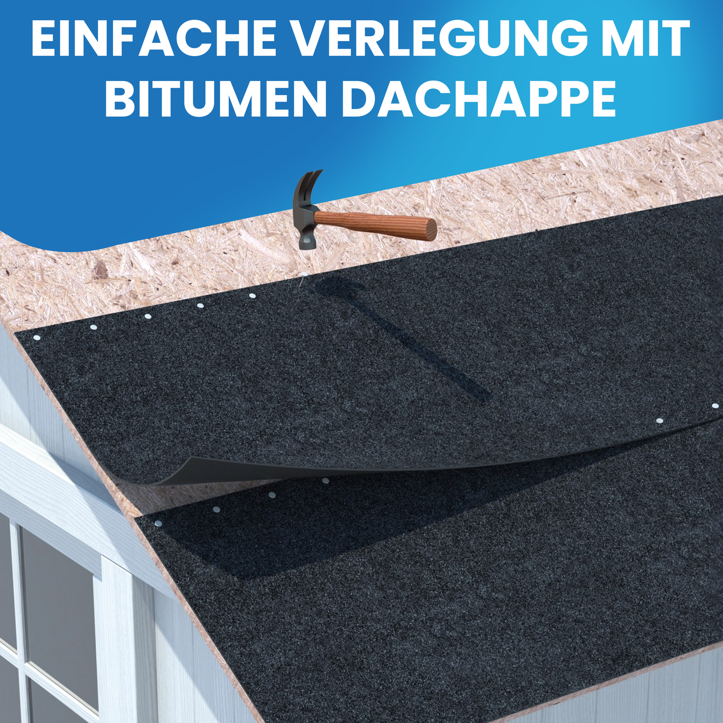 Bitumen-Dachpappe V13 schwarz 10 m² mit Nägeln