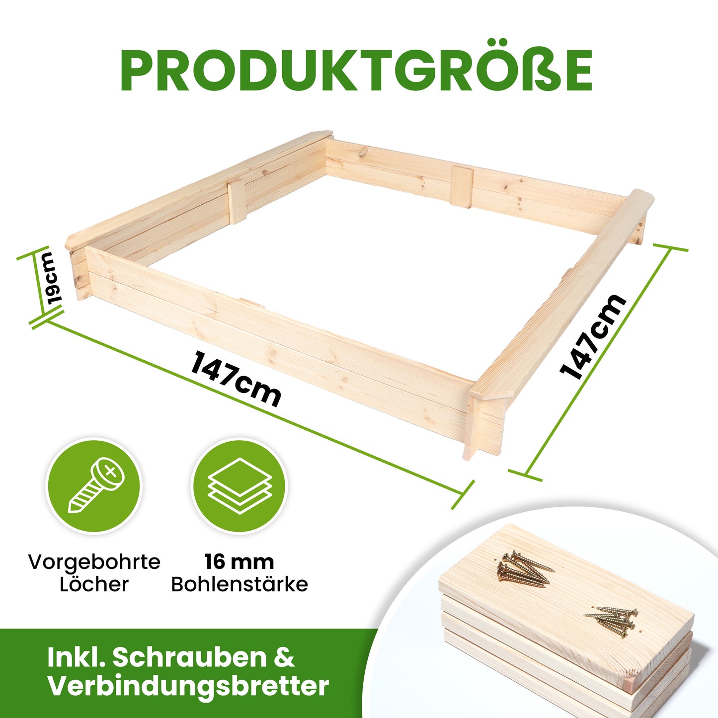 Sandkasten Nicki Kiefer natur 147 × 147 cm mit Sitzbrettern