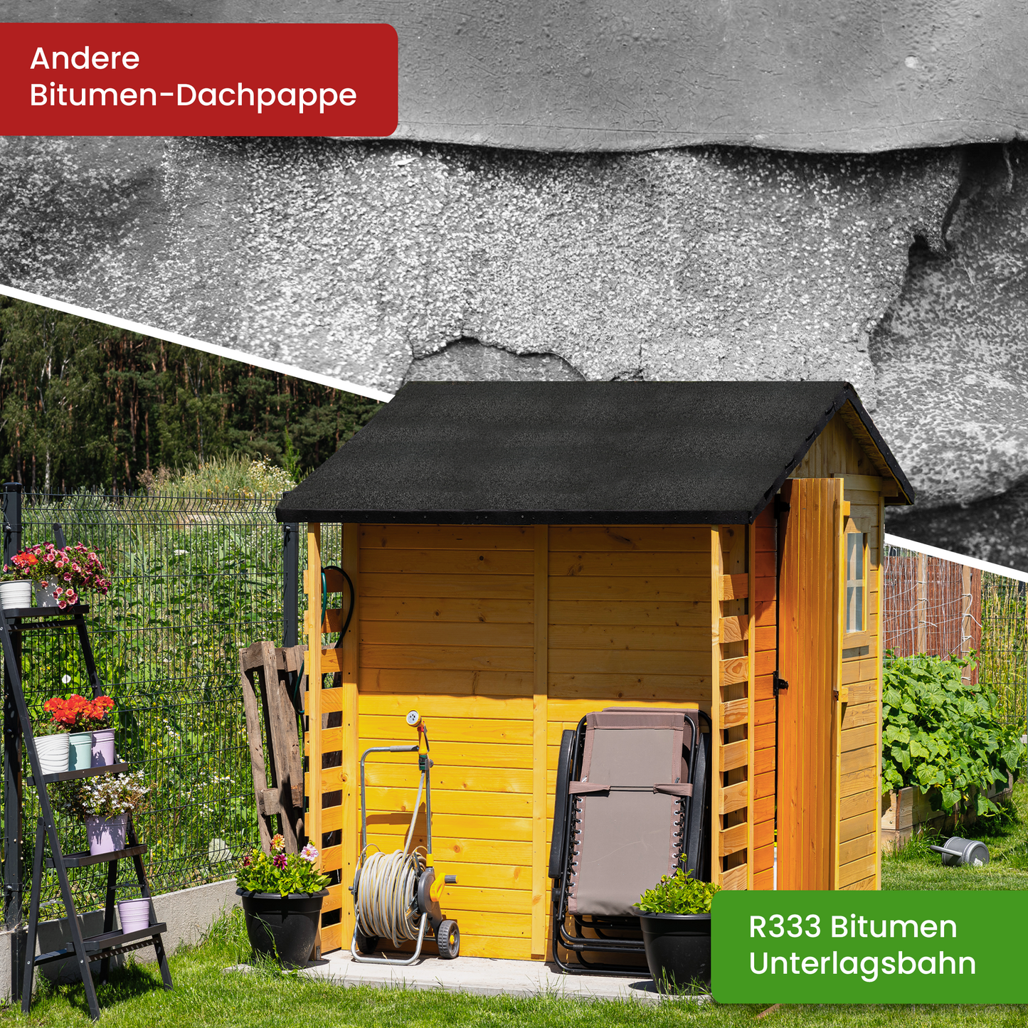 Bitumen-Dachpappe R333 mit Nägeln 3,3–10 m²