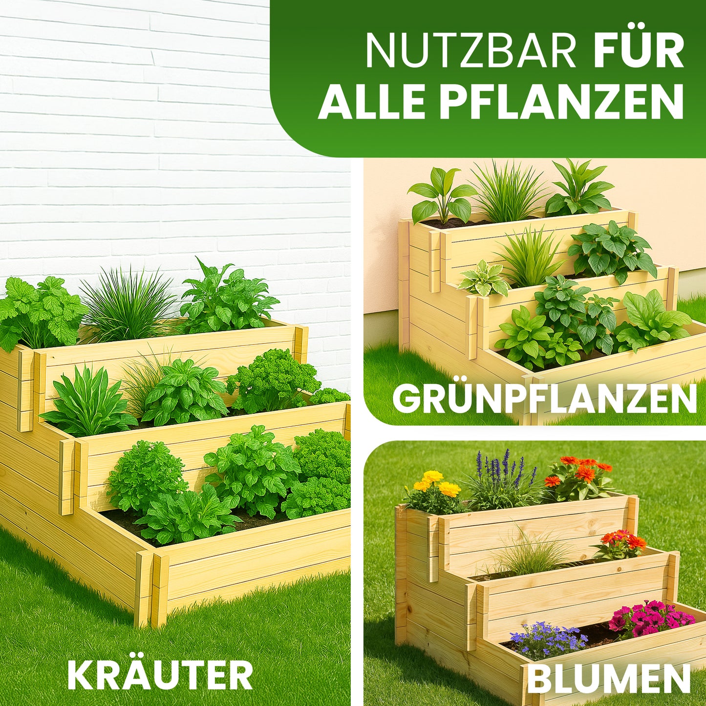 Stufenbeet Kiefer natur als Pflanztreppe (2 oder 3 Stufen)