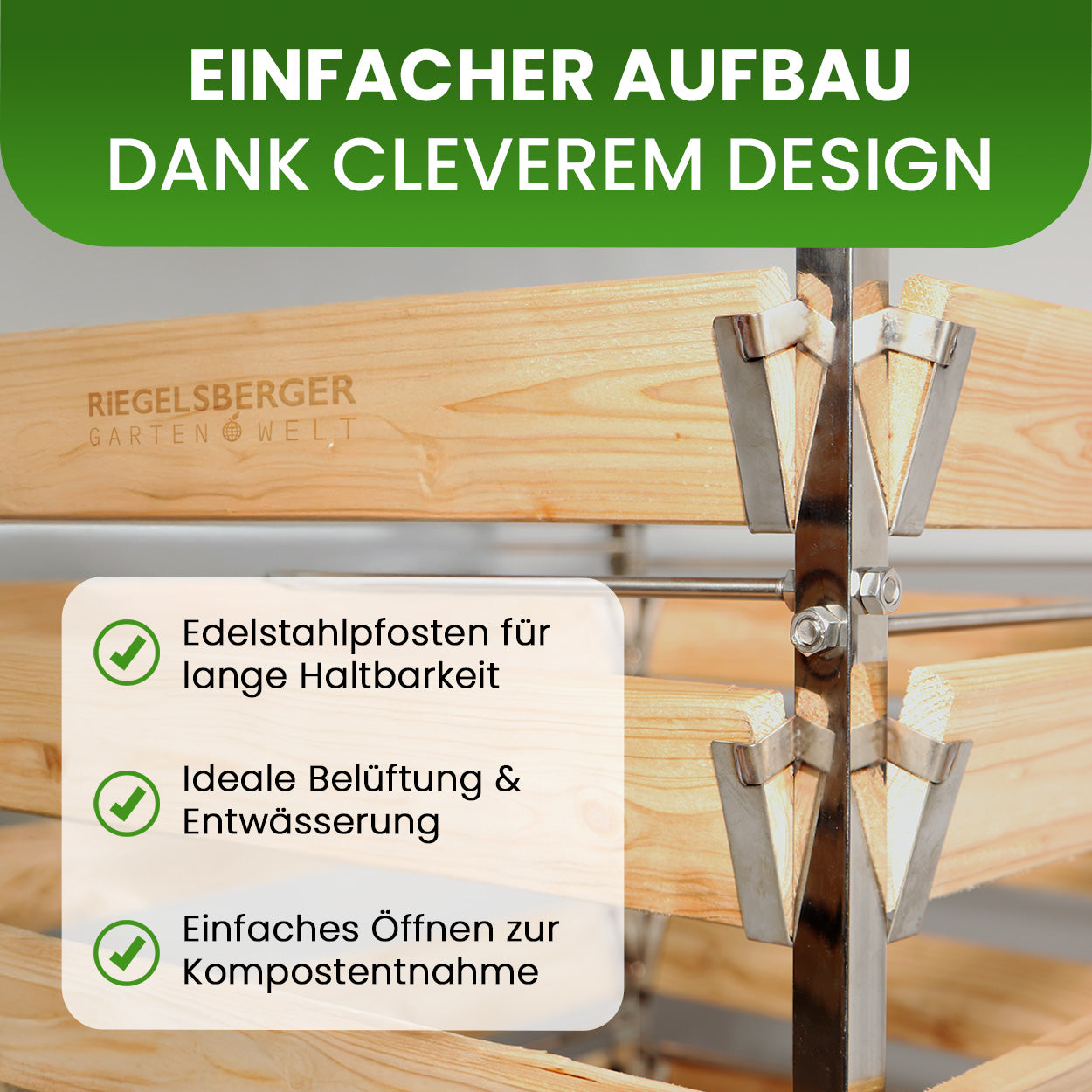 Komposter Lärche mit Edelstahlpfosten Single