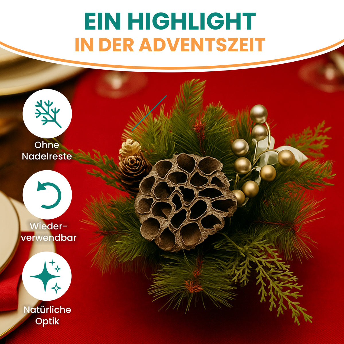 Adventsgesteck im Glas Ø 24 cm – fertig dekoriert