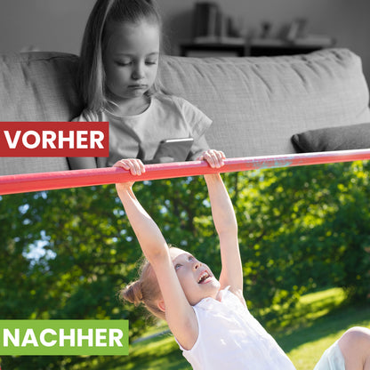 Turnreck Doppel Rundholz Kiefer mit 2 roten Stangen