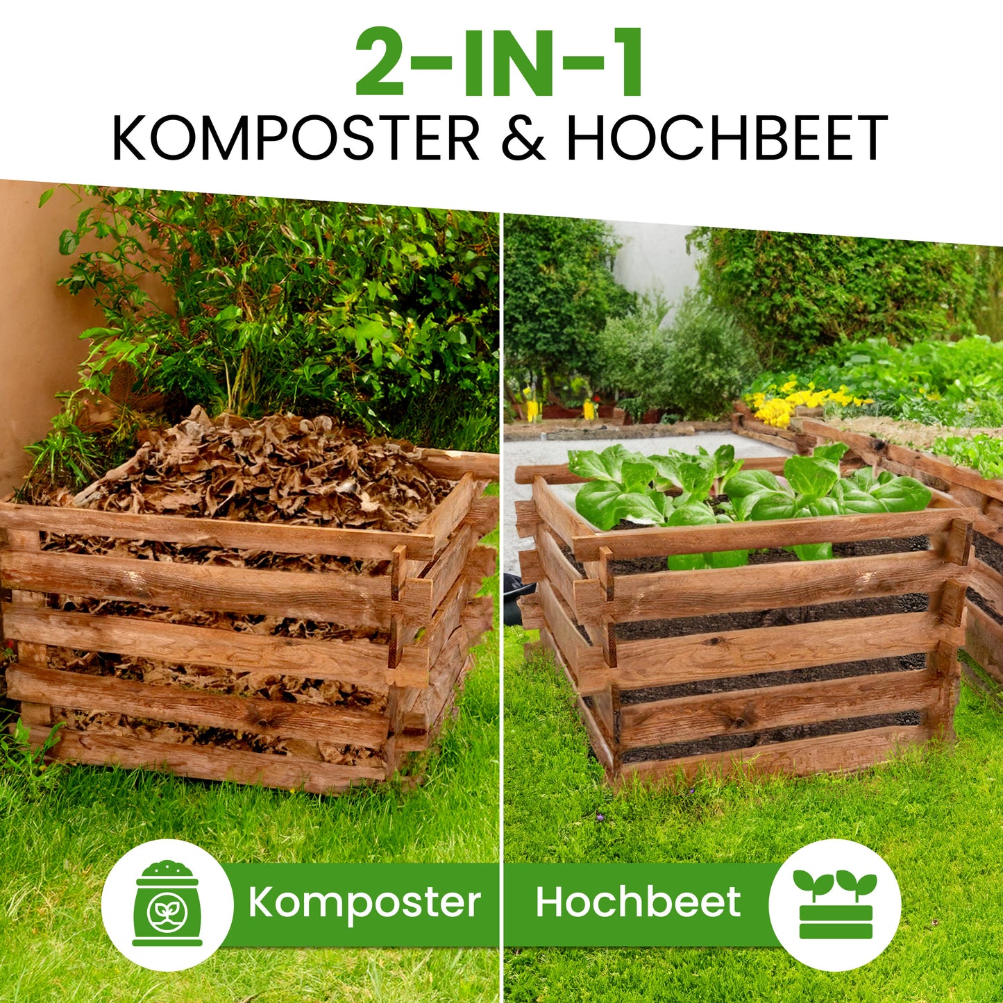 Komposter Kiefer 90 × 90 × 70 cm – 380 L Stecksystem