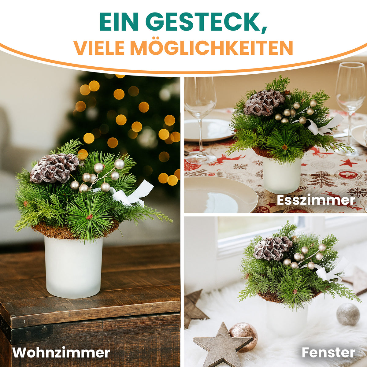 Adventsgesteck im Glas Ø 24 cm – fertig dekoriert