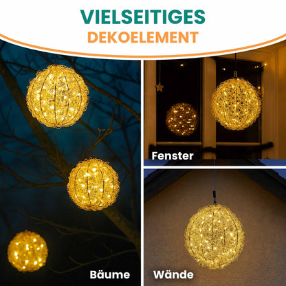 3D Drahtkugel Gold Ø 30 cm mit 80 LED warmweiß Timer-Funktion IP44