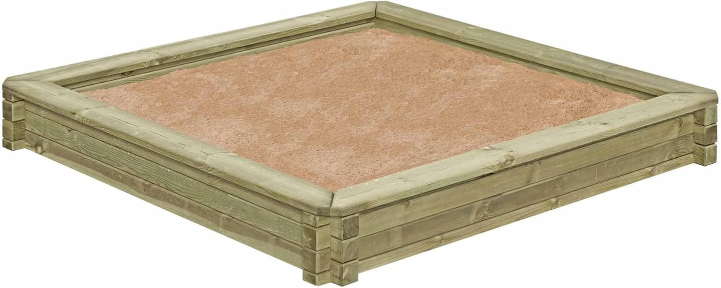 Sandkasten 180 x 180 cm aus Kiefer KDI – Massiver Holzsandkasten aus 7 x 7 cm Kantholz