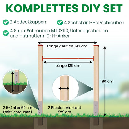 Turnreck Einzel Kiefer mit H-Anker und roter Stange