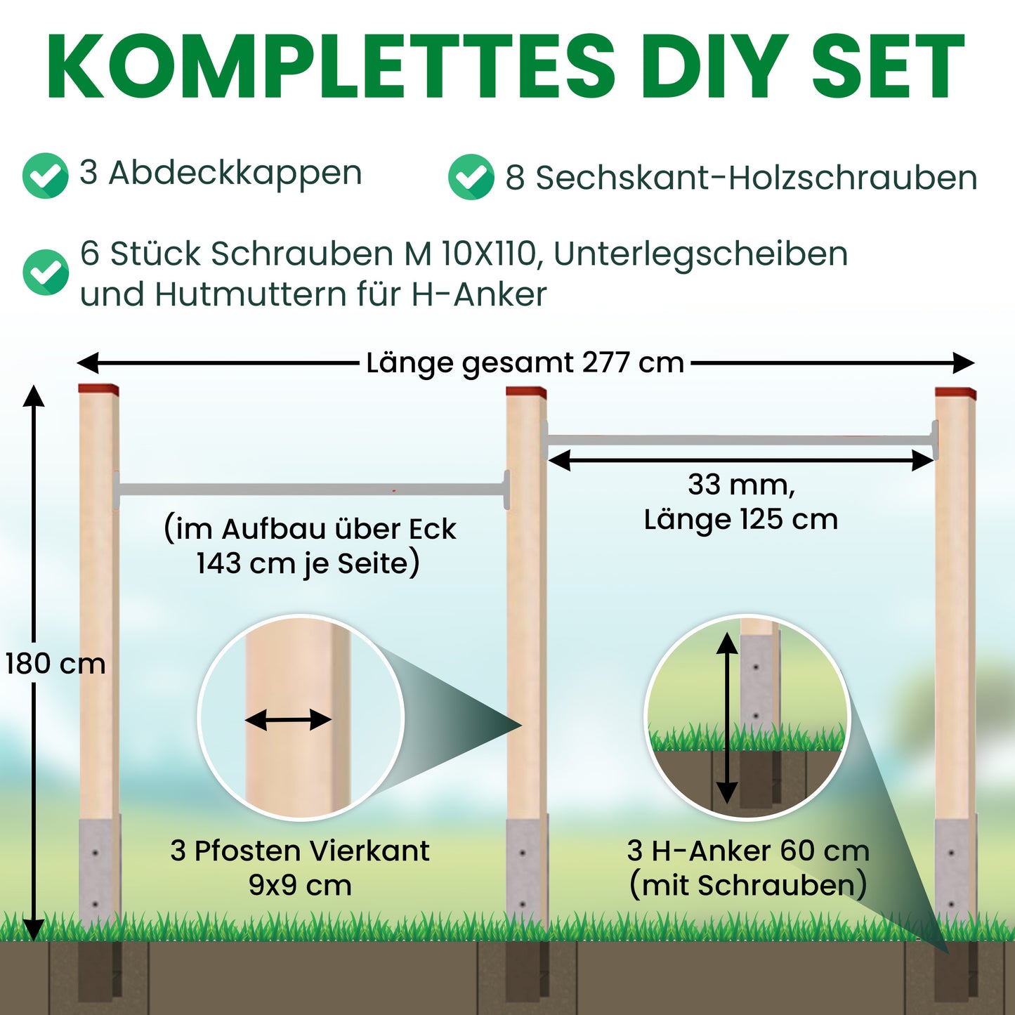 Turnreck Doppel Kiefer mit H-Anker und Edelstahl-Stangen