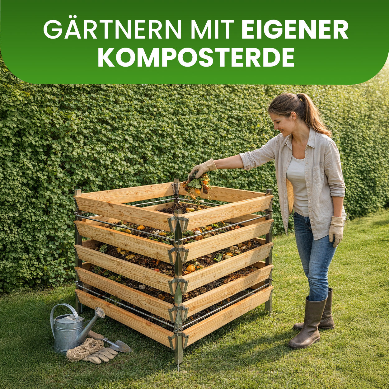 Komposter Lärche mit Edelstahlpfosten Single