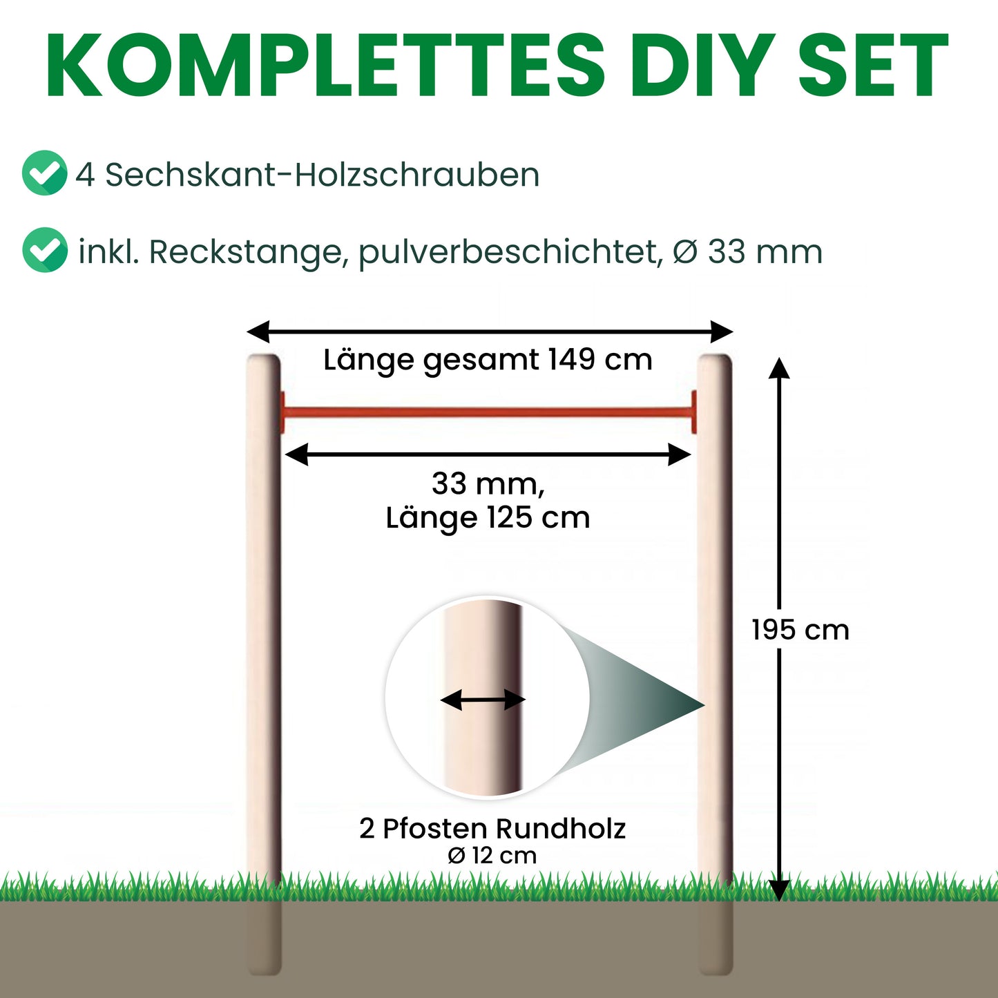 Turnreck Einzel Kiefer Rundholz mit roter Stange