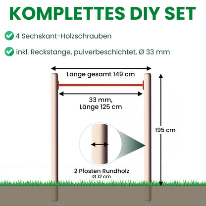 Turnreck Einzel Kiefer Rundholz mit roter Stange