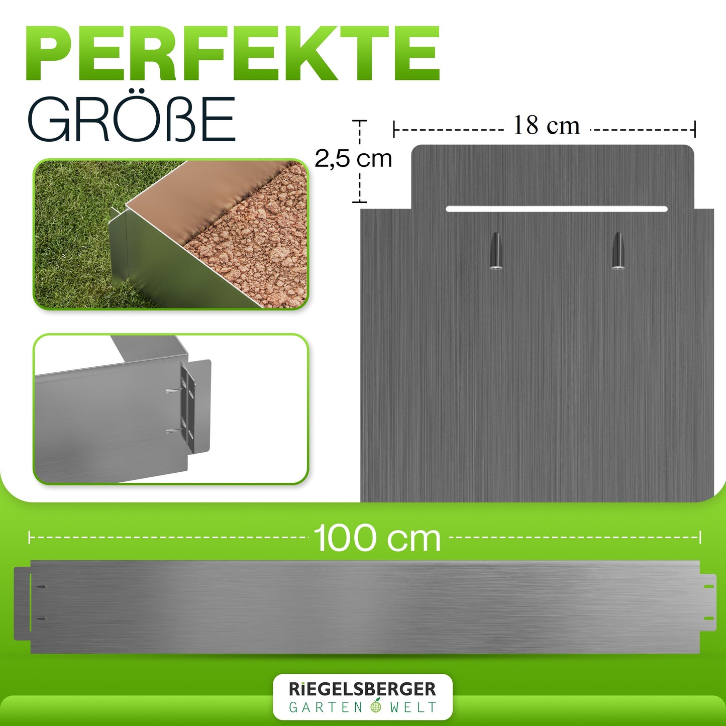 Rasenkante Metall verzinkt 500 × 18 cm (5er Set)