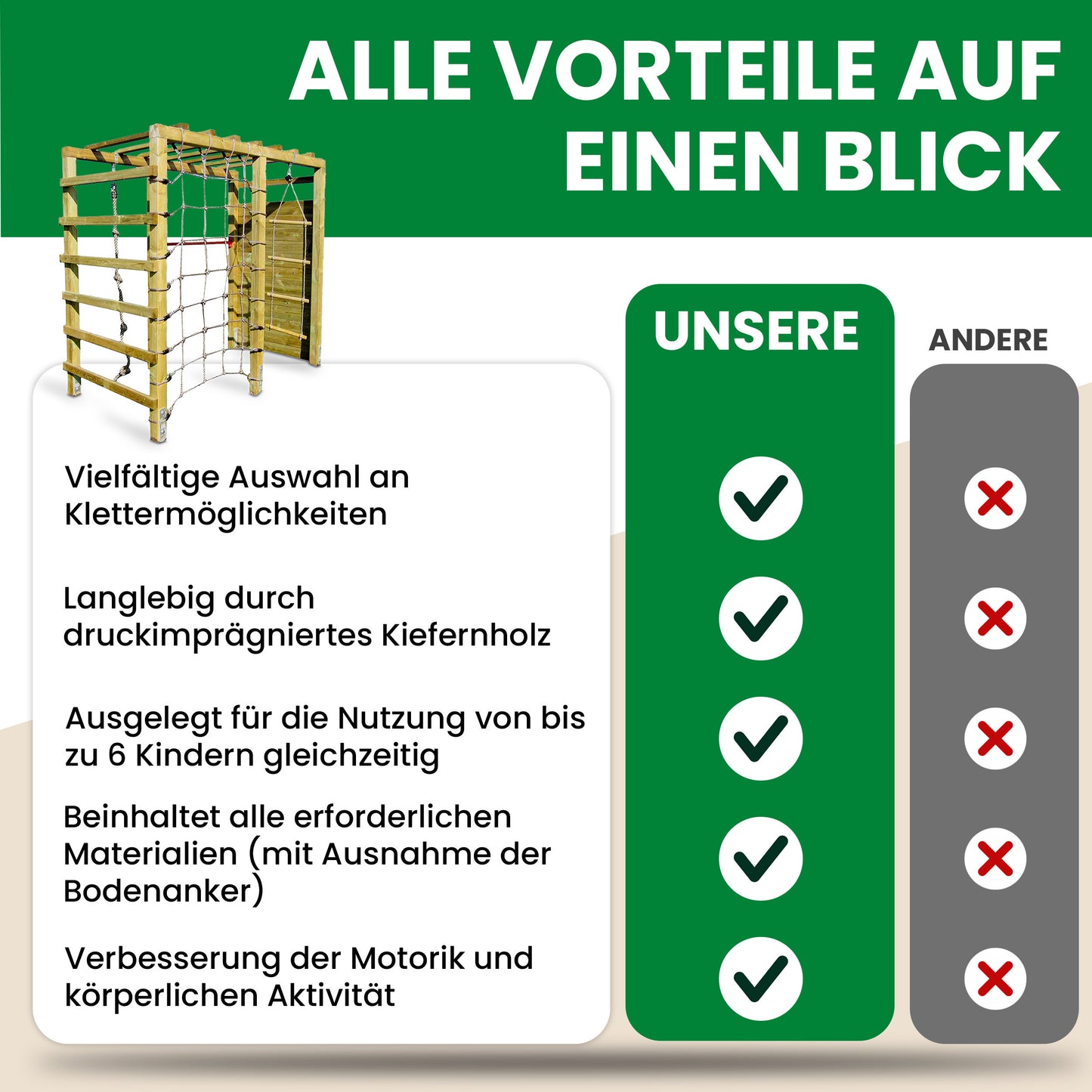 Klettergerüst Black Jack mit Kletterwand, Netz und Reck