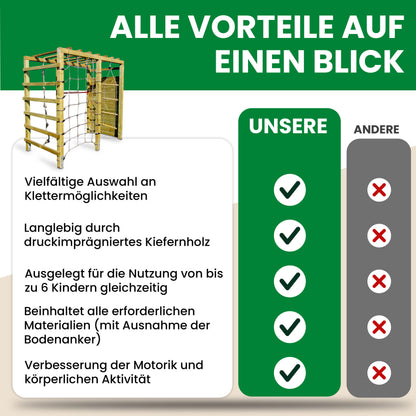 Klettergerüst Black Jack mit Kletterwand, Netz und Reck