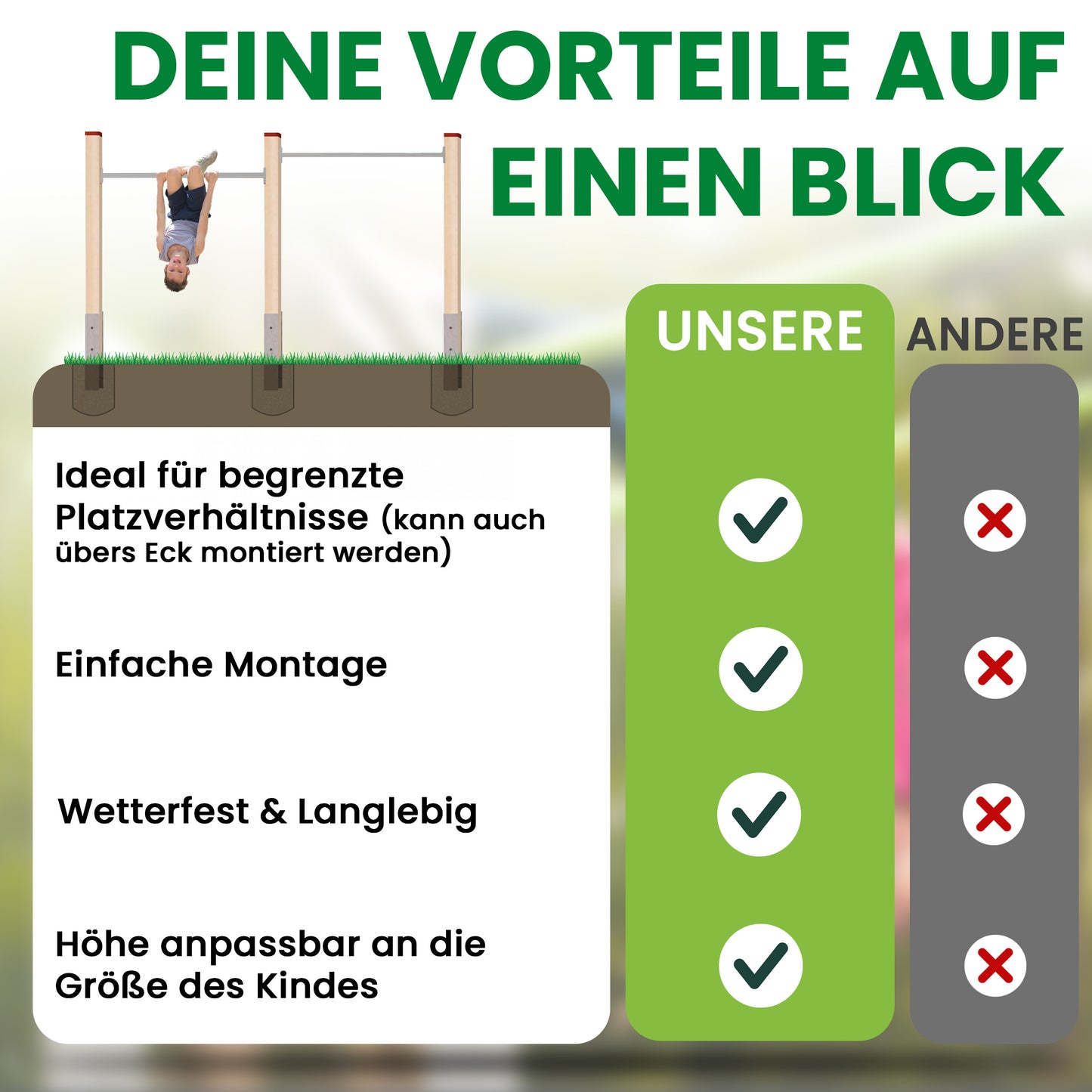 Turnreck Doppel Kiefer mit H-Anker und Edelstahl-Stangen