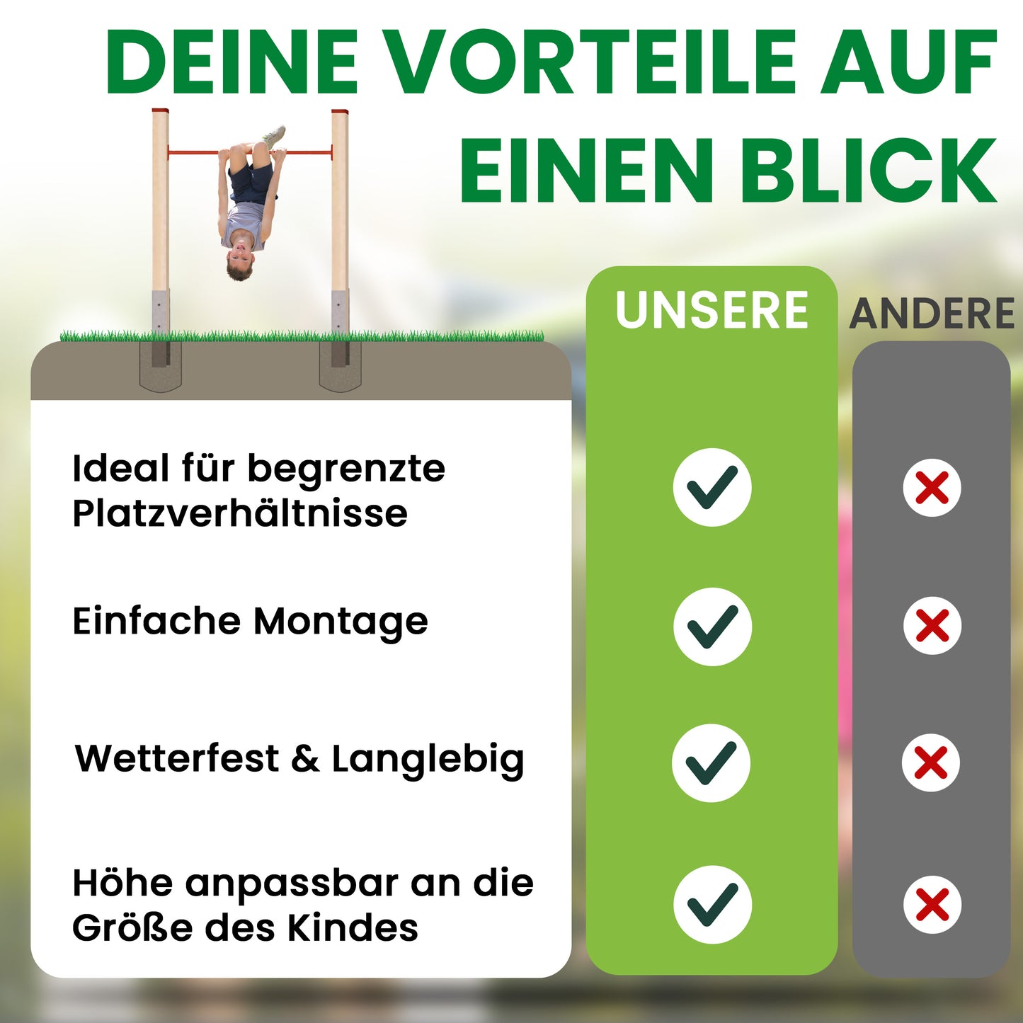 Turnreck Einzel Kiefer mit H-Anker und roter Stange