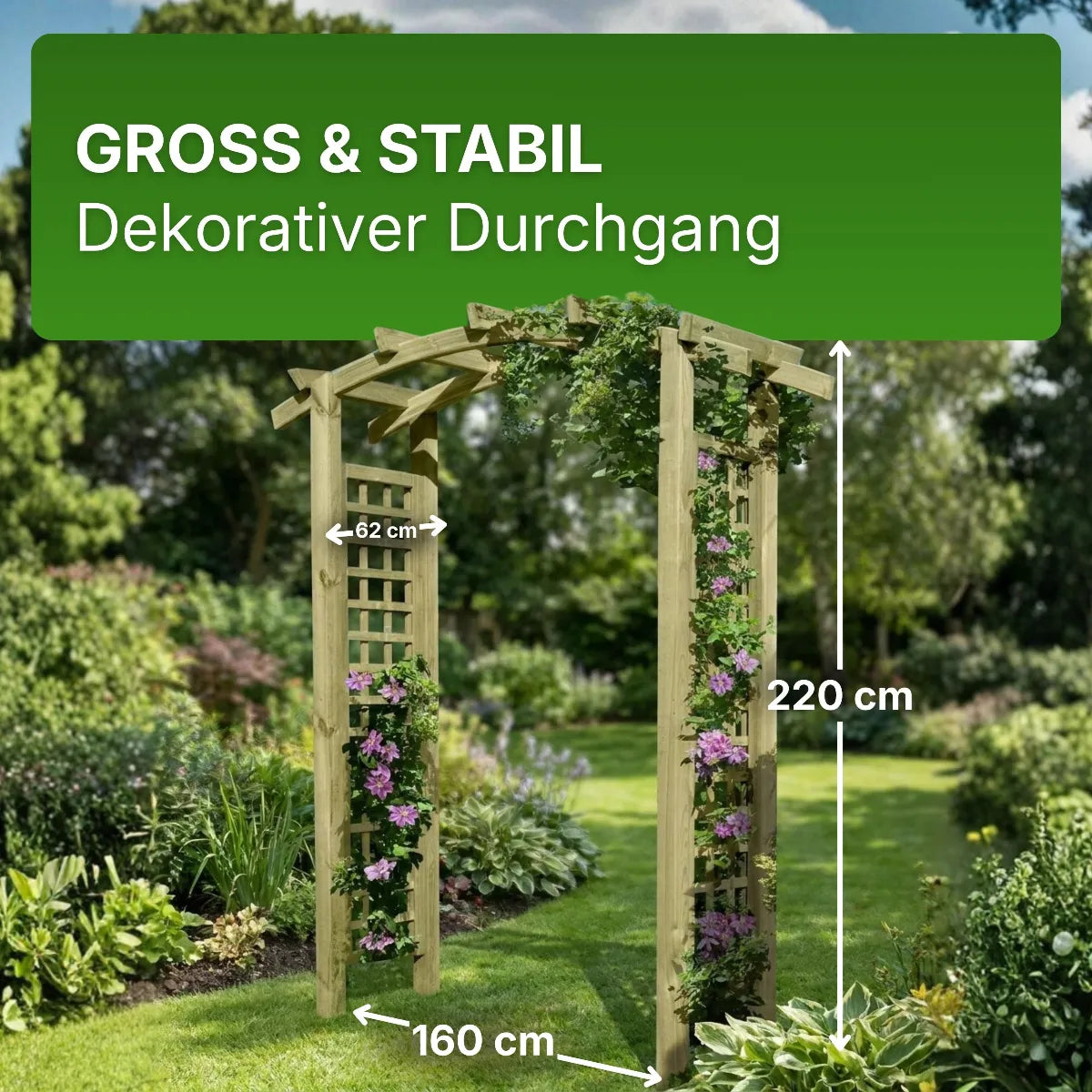 Torbogen Pergola 160x62x220 cm mit Rankgitter