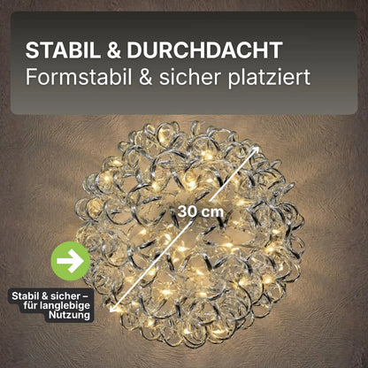 3D Drahtkugel Aluminium Ø 30 cm mit 80 LED warmweiß