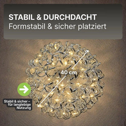 3D Drahtkugel Aluminium Ø 40 cm mit 200 LED warmweiß