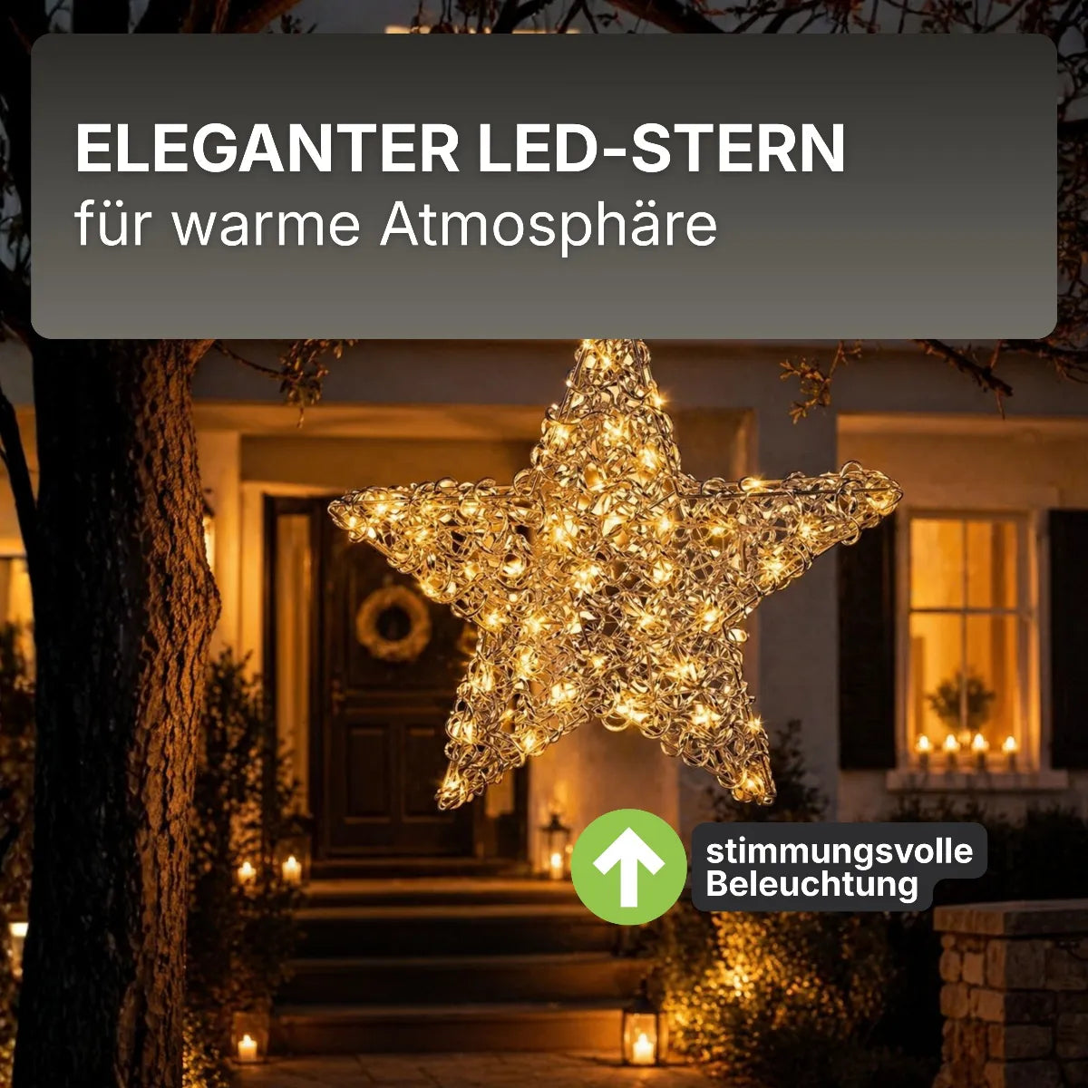 Stern 60 cm aus Aluminium – mit 300 warmweißen LEDs & Timer-Funktion