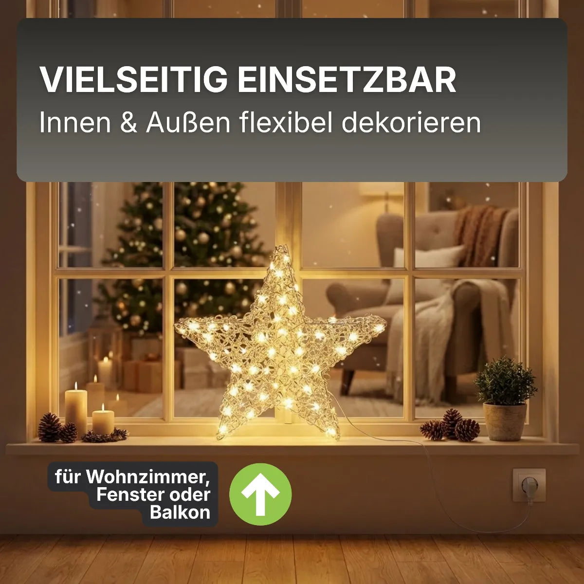 Stern 60 cm aus Aluminium – mit 300 warmweißen LEDs & Timer-Funktion