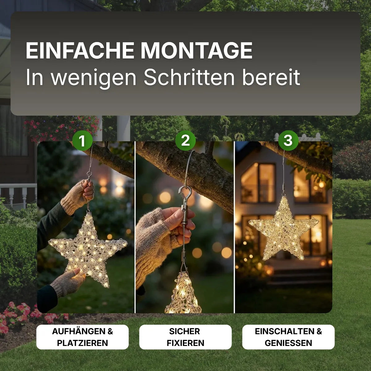 Stern 60 cm aus Aluminium – mit 300 warmweißen LEDs & Timer-Funktion