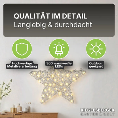 Stern 60 cm aus Aluminium – mit 300 warmweißen LEDs & Timer-Funktion