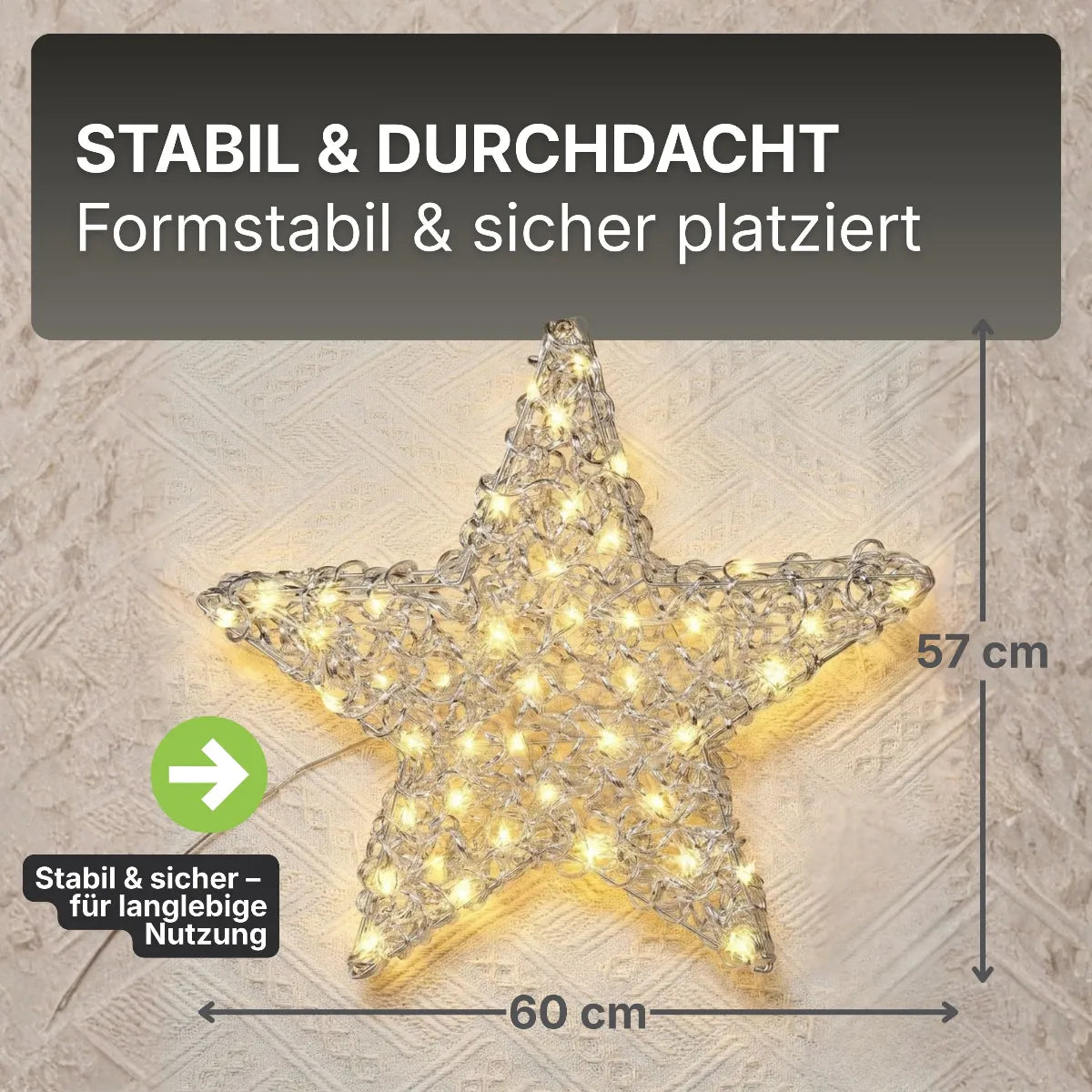 Stern 60 cm aus Aluminium – mit 300 warmweißen LEDs & Timer-Funktion