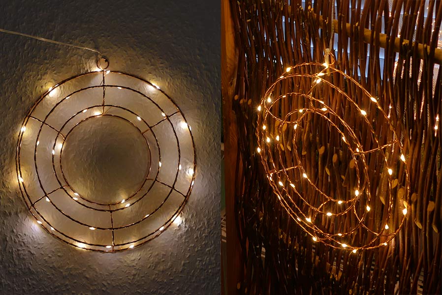 Kranz Ø 30 cm Adventskranz Kupferdraht mit 35 LED warmweiß beleuchtet