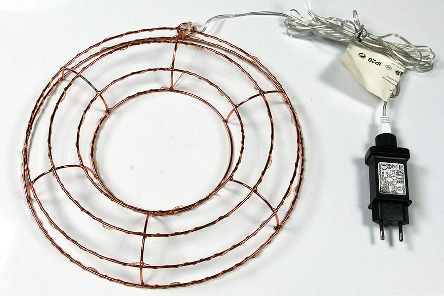 Kranz Ø 30 cm Adventskranz Kupferdraht mit 35 LED warmweiß beleuchtet